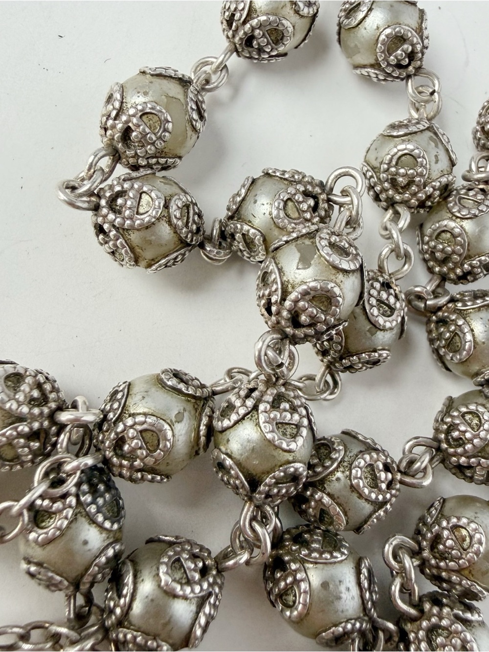 Vintage Sterling Silver Rosary Capped Faux Pearls Jesus Sacred Heart AS IS FLAWS - Picture 9 of 11